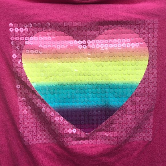 Girls M Sequined Rainbow Heart Long Sleeved Tee 1989 Place - Picture 2 of 5